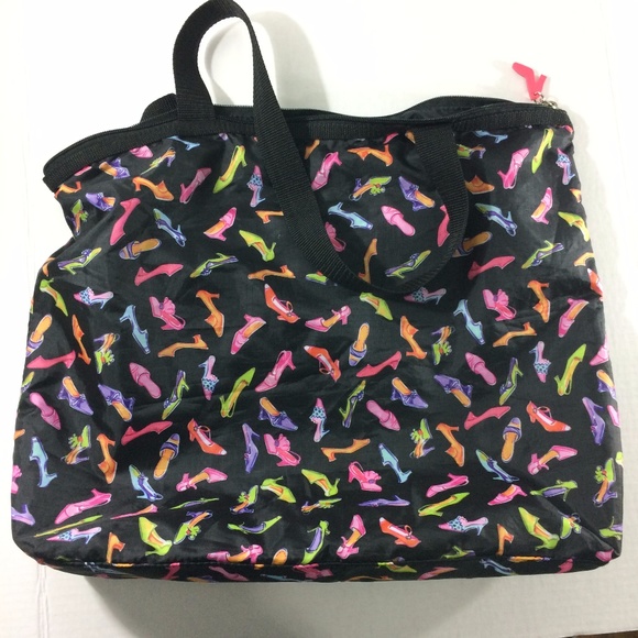 90s Black Large Zipper Soft Tote with Shoe Print - Picture 8 of 8